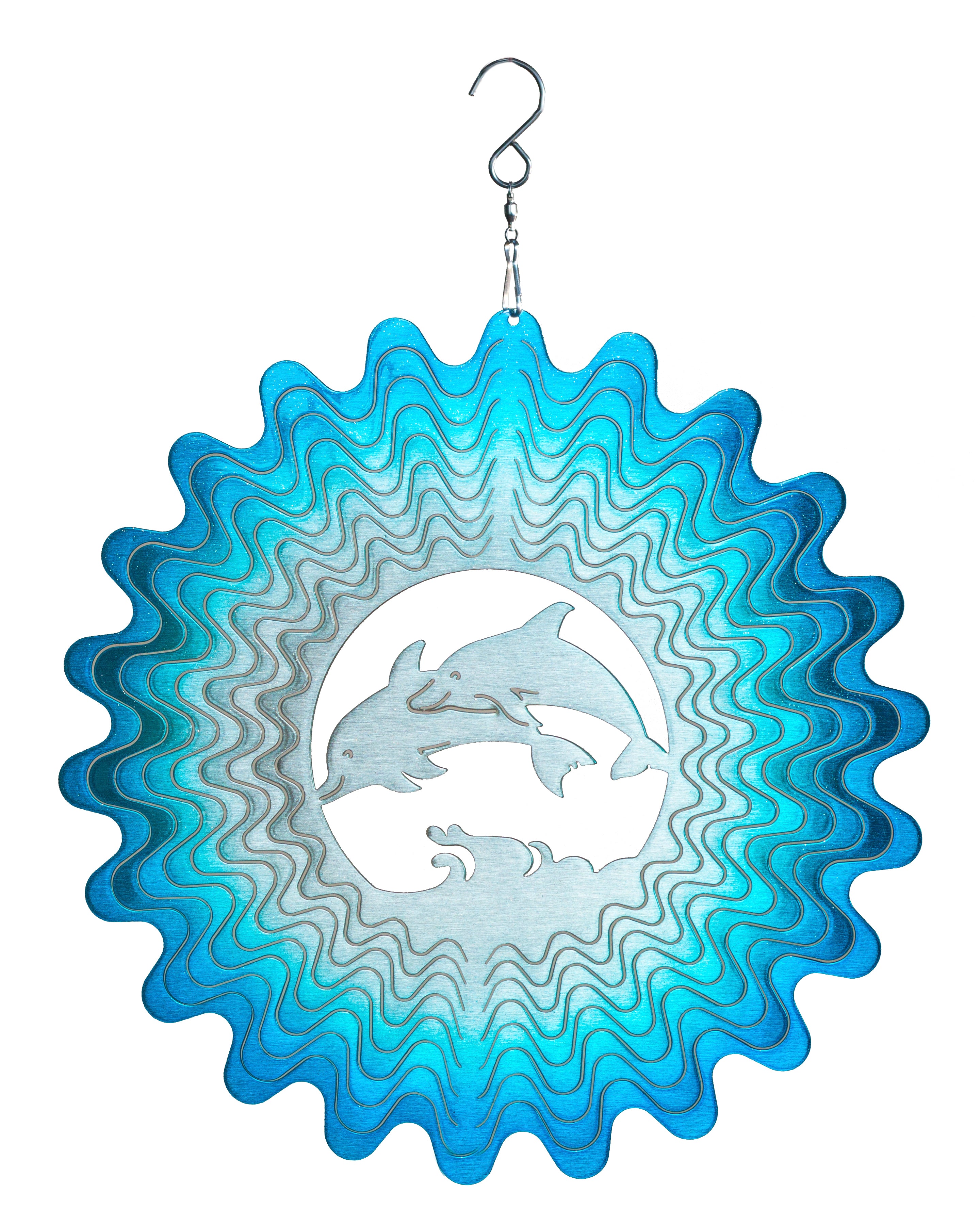 Wind Spinner Wooden Spiral Mobile Garden Ornament - Dolphin